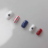 Vibeficant Progel Star Handmade Gel Press on Nails Short Coffin American Flag Patriotic Design